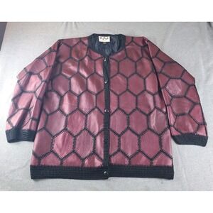 Talk Of The Walk Leather Jacket Womens 2X Burgundy Button Front Color Block